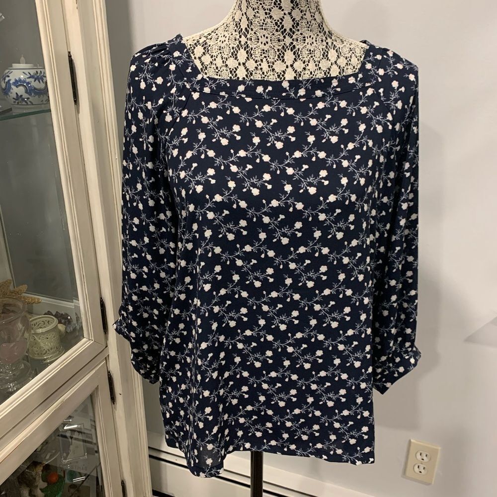 LOFT Blue Relaxed floral Blouse